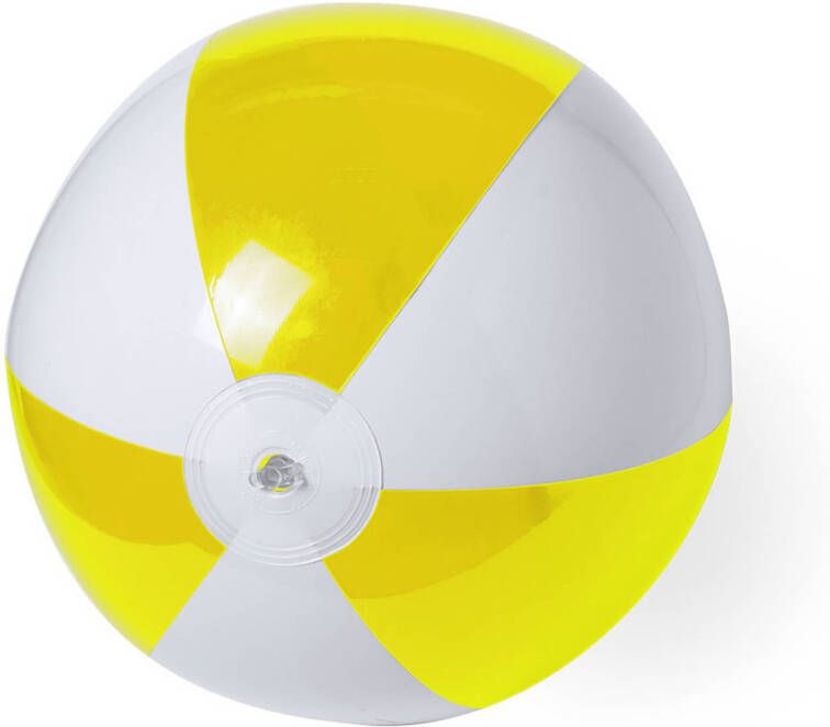 Merkloos Opblaasbare strandbal plastic geel wit 28 cm Strandballen