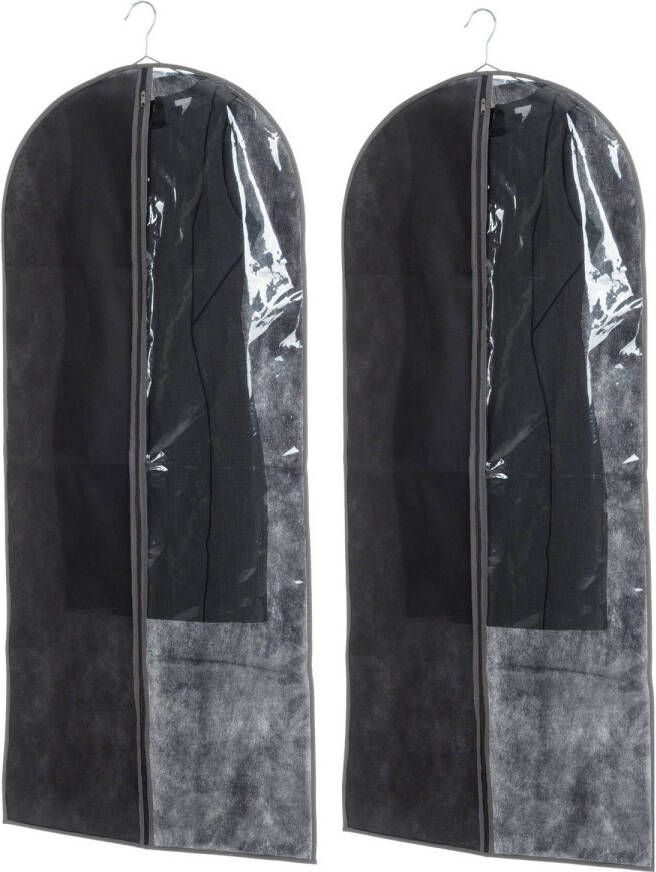 Merkloos Set van 2x stuks kleding beschermhoezen pp zwart 135 cm inclusief kledinghangers Kledinghoezen