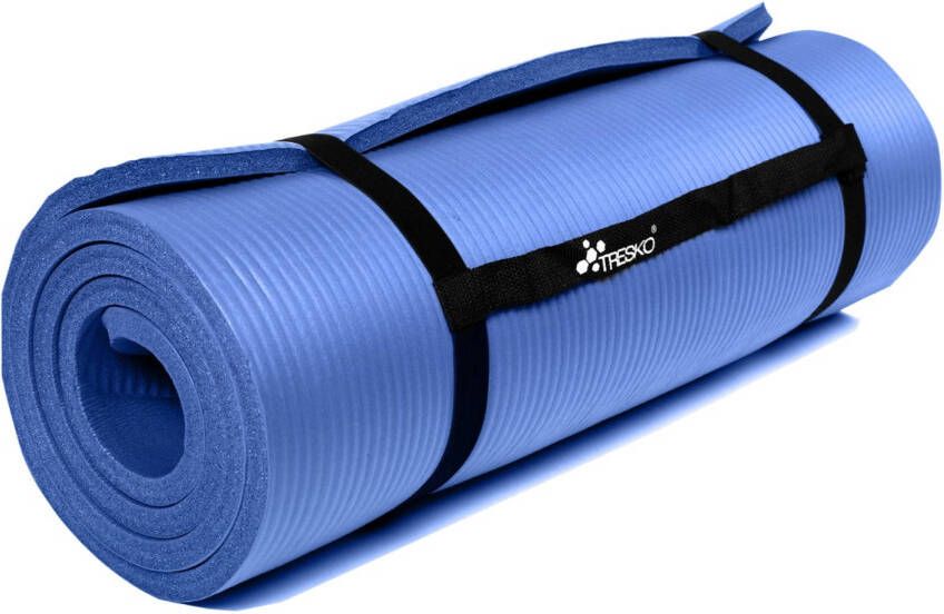 Tresko Yoga mat donkerblauw 1 cm dik fitnessmat pilates aerobics