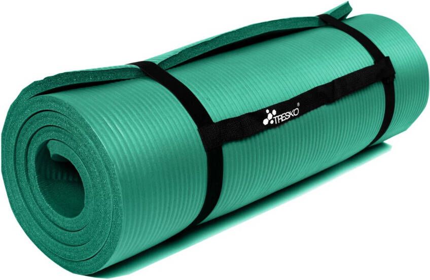 Tresko Yoga mat groen 1 cm dik fitnessmat pilates aerobics