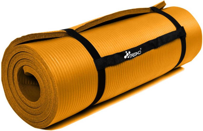 Tresko Yoga mat oranje 1 5 cm dik fitnessmat pilates aerobics