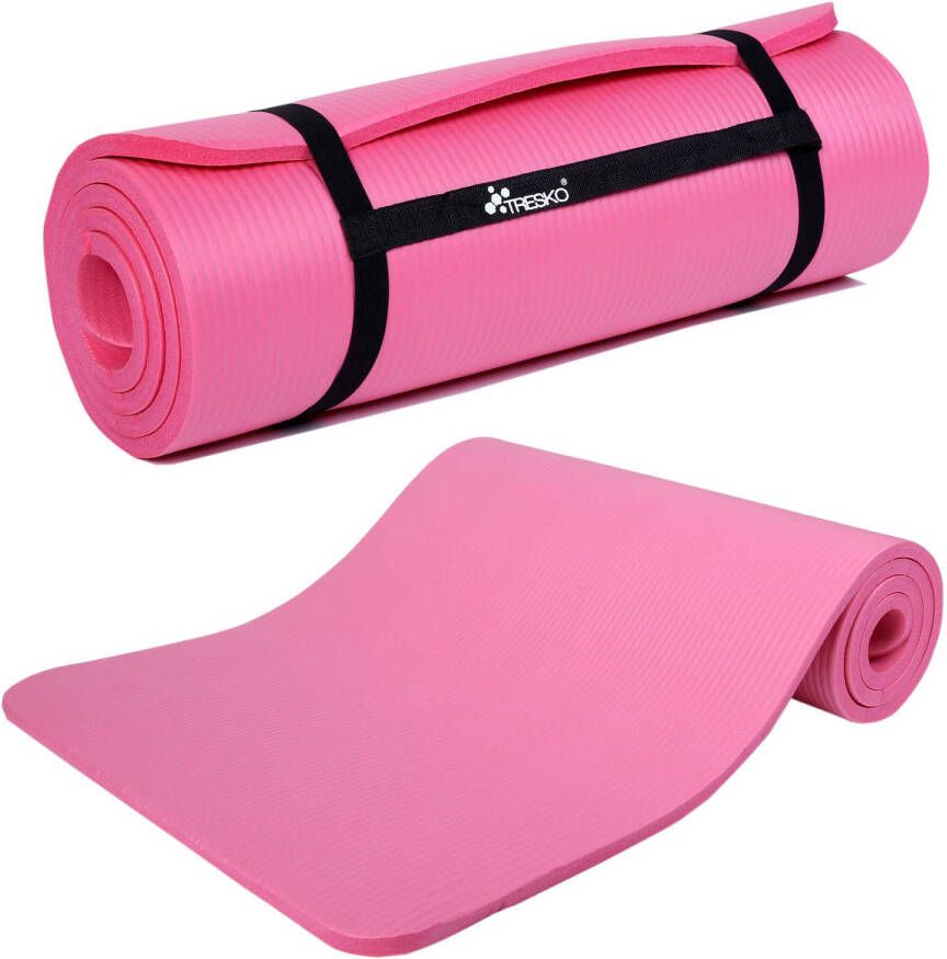 Tresko Yoga mat roze 1 5 cm dik fitnessmat pilates aerobics