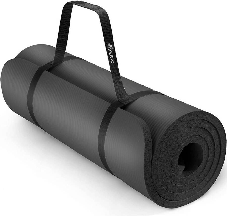 Tresko Yoga mat zwart 1 5 cm dik fitnessmat pilates aerobics