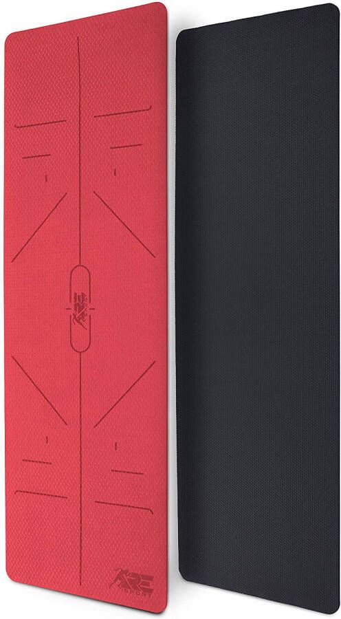 Tresko Yogamat zwart-rood 183 x 61 x 0 6 cm fitnessmat gymmat gymnastiekmat logo