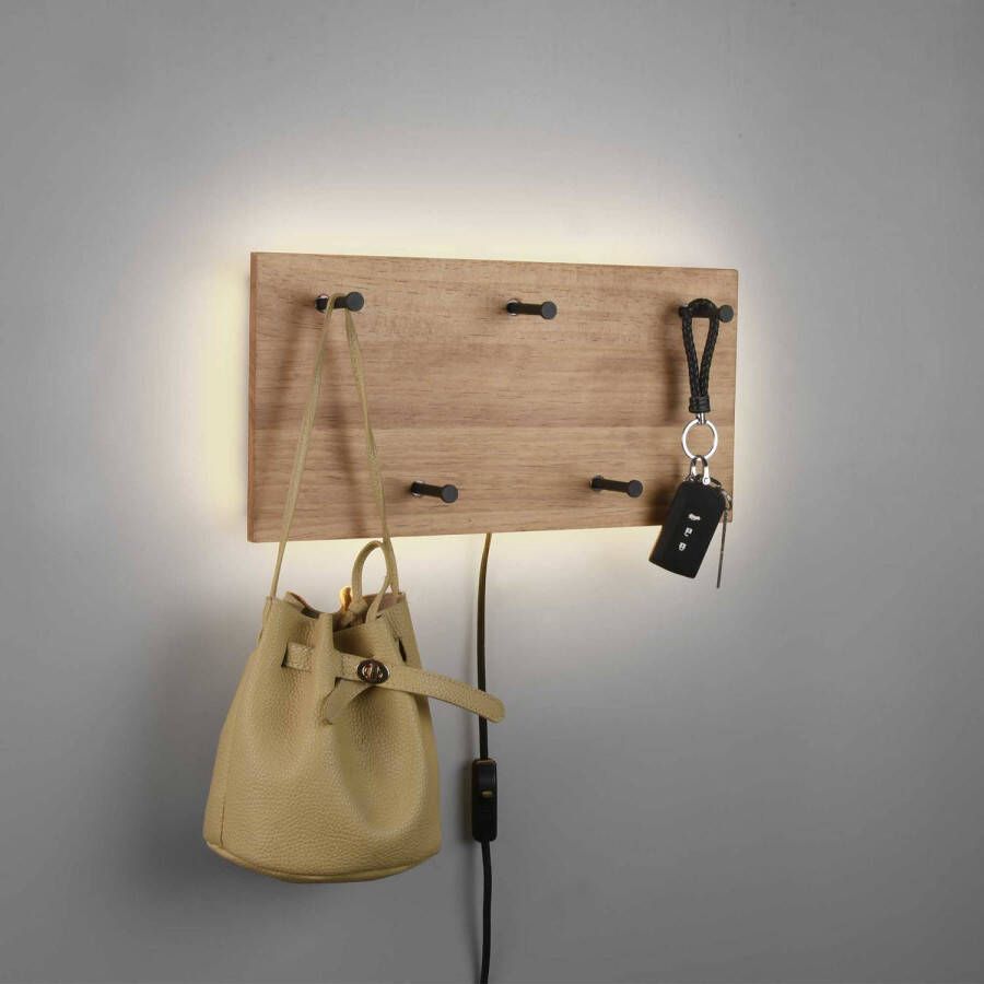 TRIO Leuchten Kapstok Romy LED 40 x 20 cm 5 haken Hout