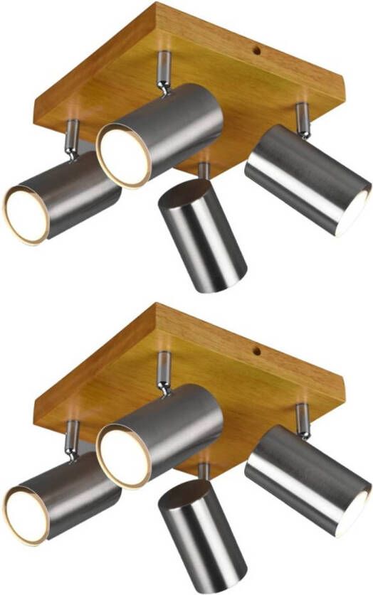 TRIO Marley 4-Spot Nikkel mat Houtkleurige basis 2 stuks