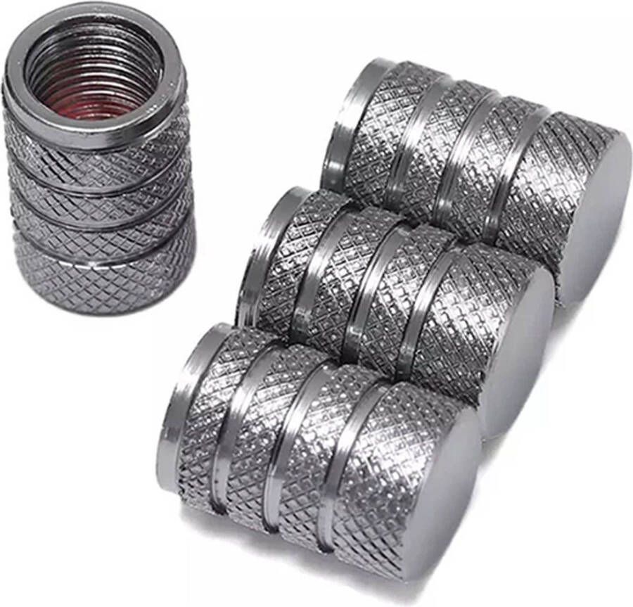 TT-products ventieldoppen 3-rings Grey aluminium 4 stuks grijs auto ventieldop ventieldopjes