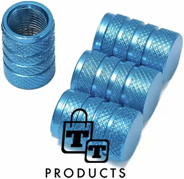 TT-products ventieldoppen 3-rings Light Blue aluminium 4 stuks lichtblauw auto ventieldop ventieldopjes