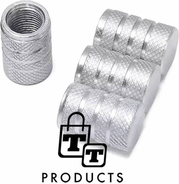 TT-products ventieldoppen 3-rings Silver aluminium 4 stuks zilver auto ventieldop ventieldopjes
