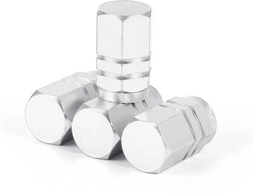 TT-products ventieldopppen hexagon silver aluminium 4 stuks zilver