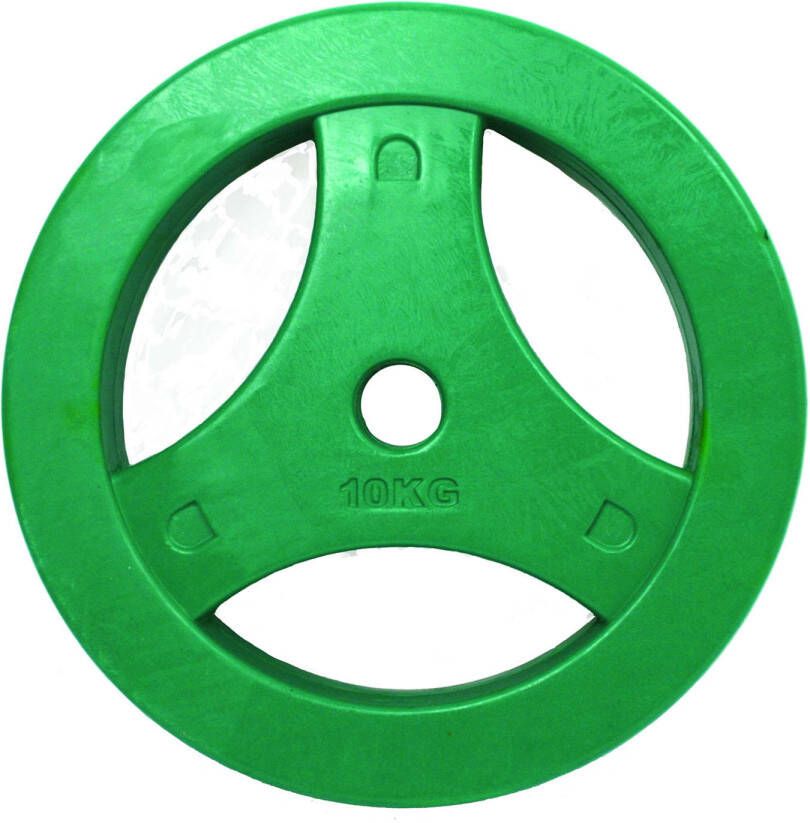 Tunturi Aerobic Halterschijf Halter gewichten 1x 10 kg 30mm Groen incl. gratis fitness app
