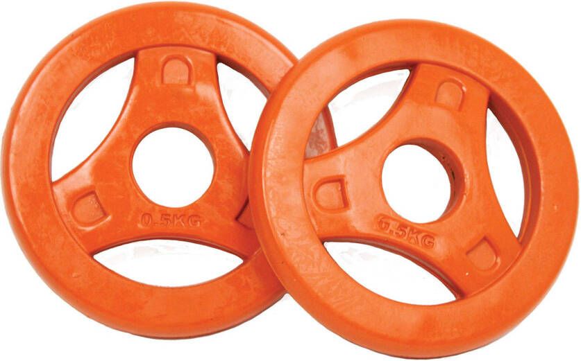 Tunturi Aerobic Halterschijven Halter gewichten 2x 0.5 kg 30mm Oranje incl. gratis fitness app