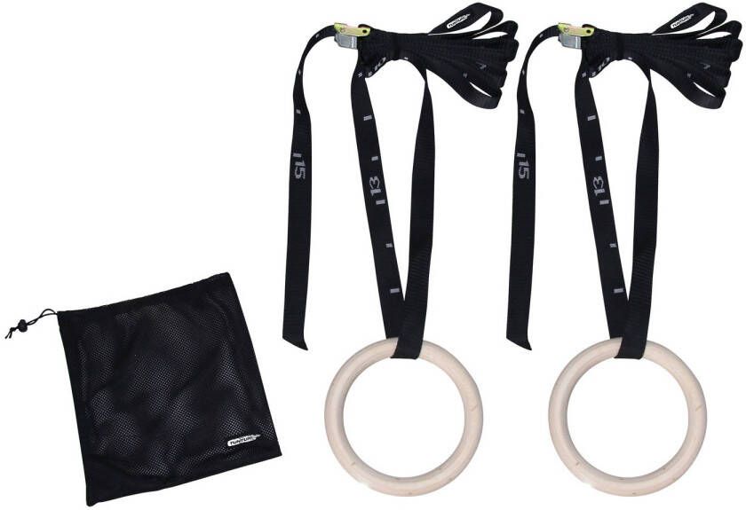 Tunturi crossfit ringen Gymnastic Rings 23 cm inclusief riem blank zwart