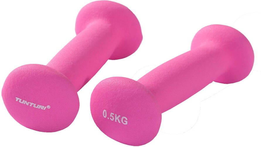 Tunturi Dumbbell set 2 x 0 5 kg Neopreen Fluor Roze Incl. gratis fitness app