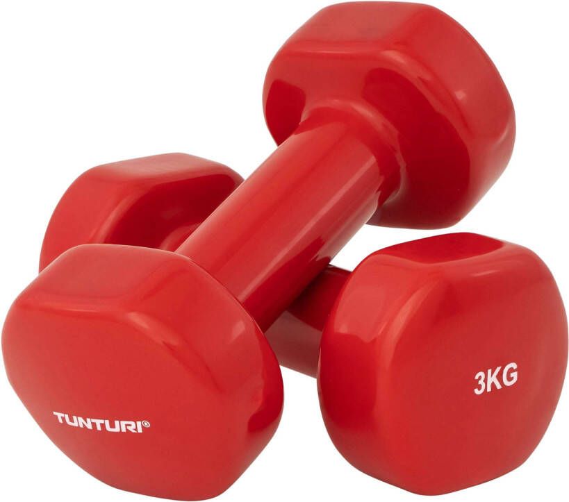 Tunturi Dumbbell set 2 x 3 0 kg Vinyl Rood Incl. gratis fitness app