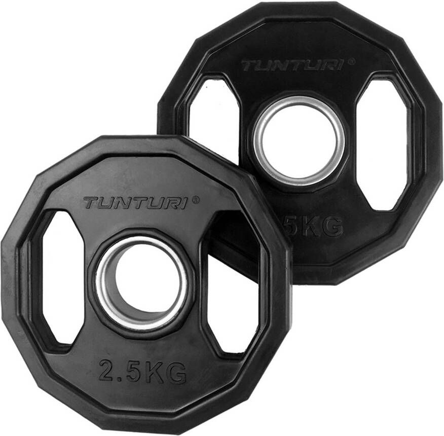 Tunturi Olympische Halterschijf Halter gewichten 2x 2 50 kg 50mm Rubber Incl. gratis fitness app