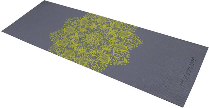 Tunturi PVC Yogamat Fitnessmat 4mm dik Antraciet met print Incl. gratis fitness app