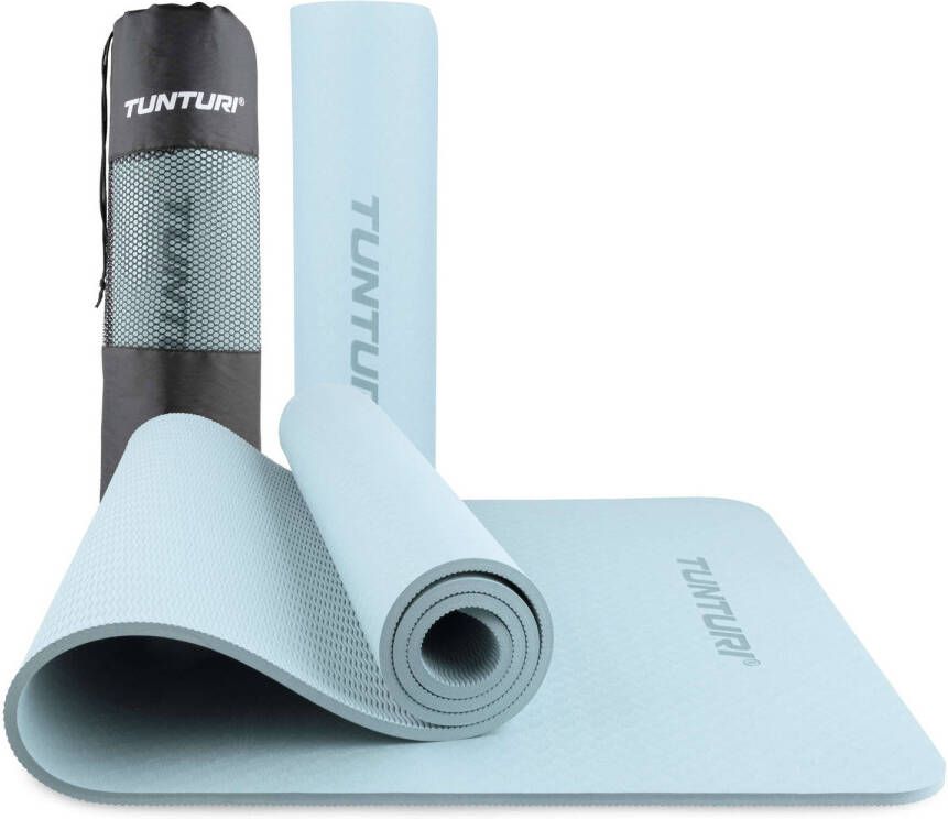 Tunturi Yogamat 8mm Yogamat Extra dikke sportmat 180x60x0 8 cm Incl Draagtas Anti Slip en Eco Licht Blauw