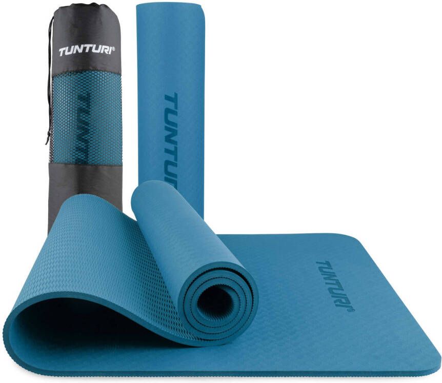 Tunturi Yogamat 8mm Yogamat Extra dikke sportmat 180x60x0 8 cm Incl Draagtas Anti Slip en Eco Petrol Blauw