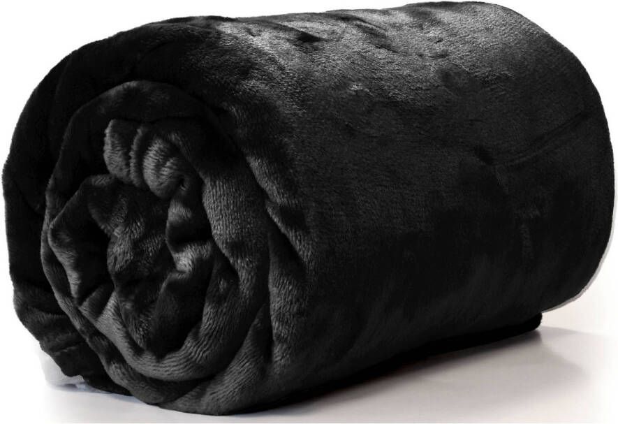 Unique Living Enzo Fleece deken plaid 130 x 180 cm zwart Plaids