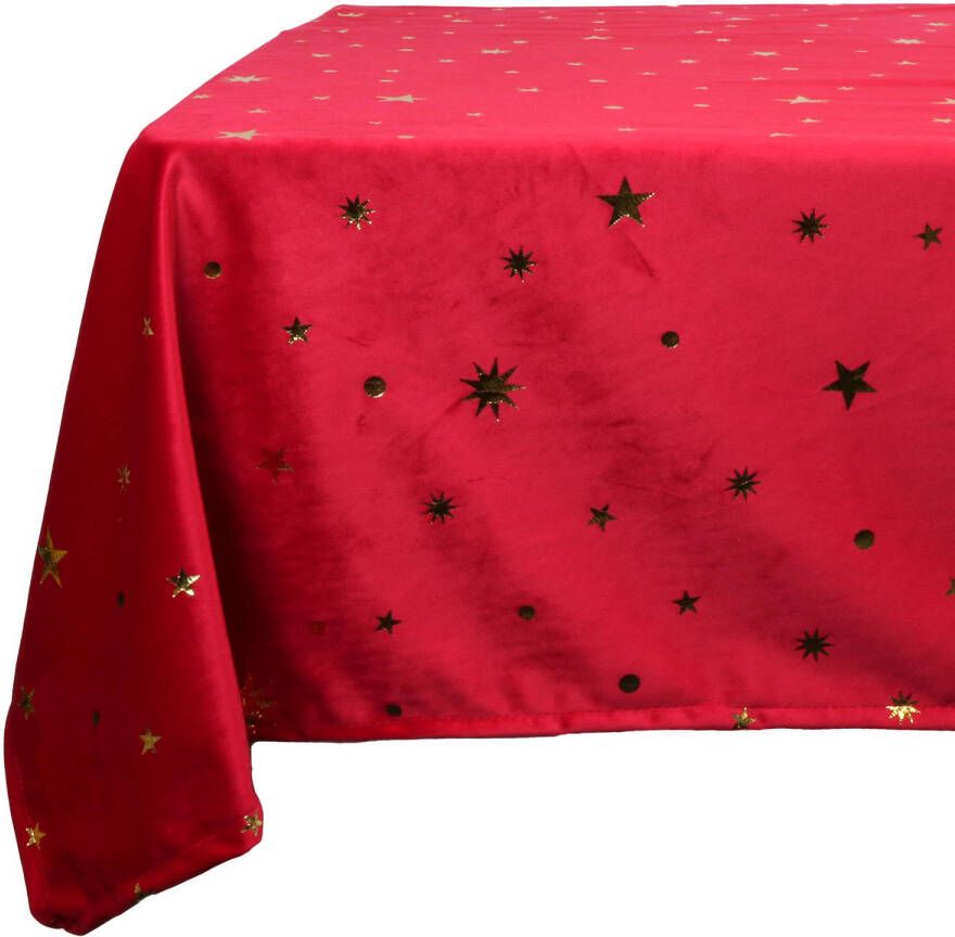 Unique Living tafelkleed kerst -rood met gouden sterren -250 x 150cm Tafellakens