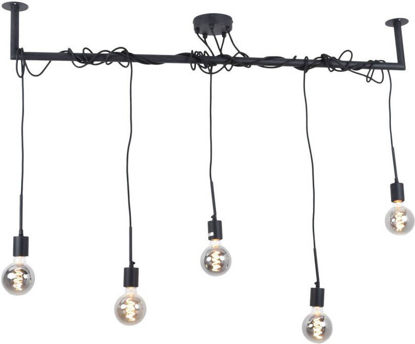 Urban interiors Bar Hanglamp Zwart – Stang met 5 losse snoeren – 120 cm