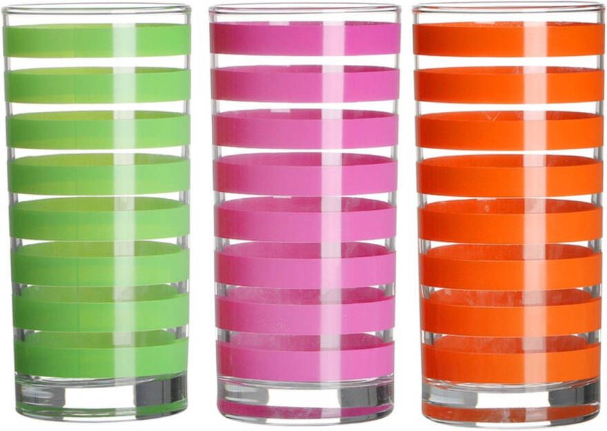 Urban Living Drinkglazen Colorama 3x roze groen oranje glas 280 ml gekleurd mix Drinkglazen