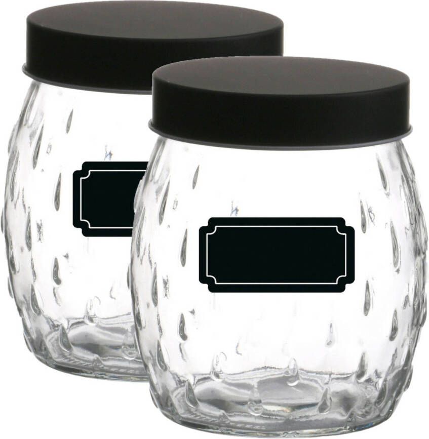 Urban Living Voorraadpot bewaarpot Mora 4x 1.2L glas zwart incl. etiketten Weckpotten