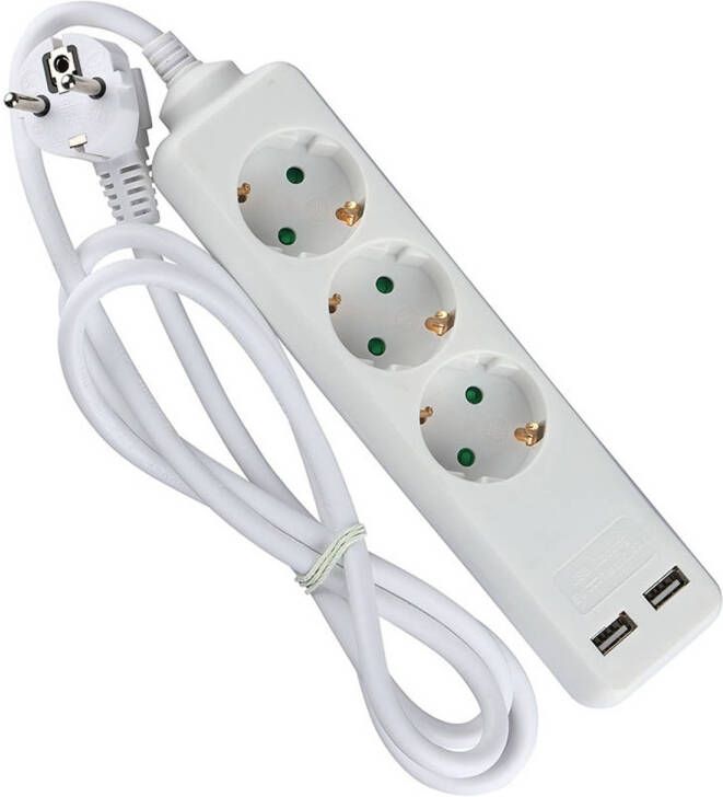 V-tac VT-1124-2 3-voudige stekkerdoos USB IP20 Wit 1 5 m kabel