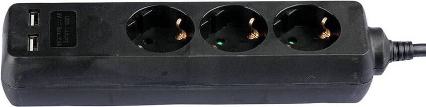 V-tac VT-1125-2 3-voudige stekkerdoos Zwart USB IP20 1 5 m kabel