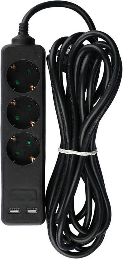 V-tac VT-1125-5 3-voudige stekkerdoos USB Zwart IP20 5 m kabel