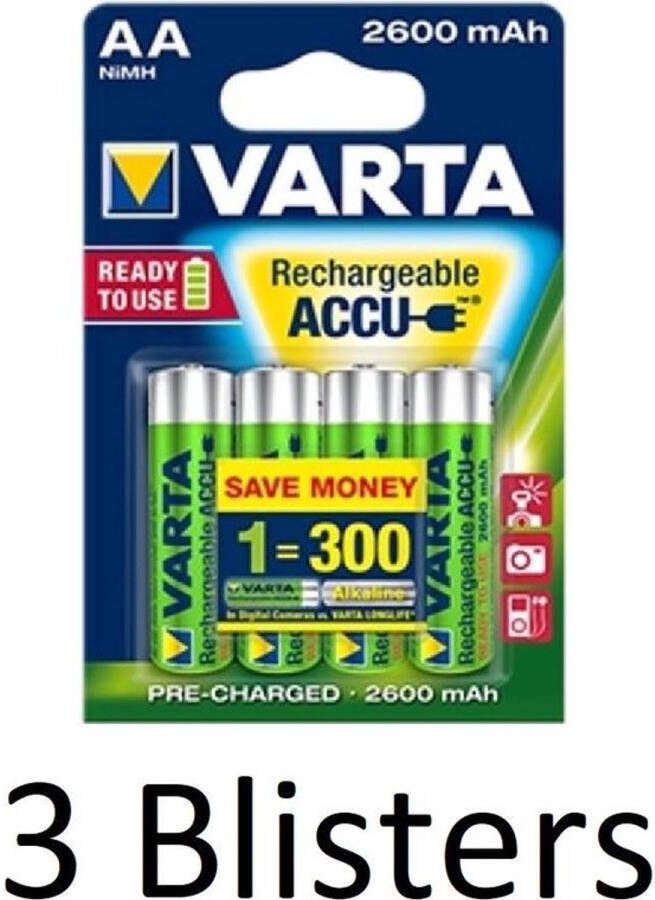 Varta 12 Stuks (3 Blisters a 4 st) AA Oplaadbare Batterijen 2600mAh