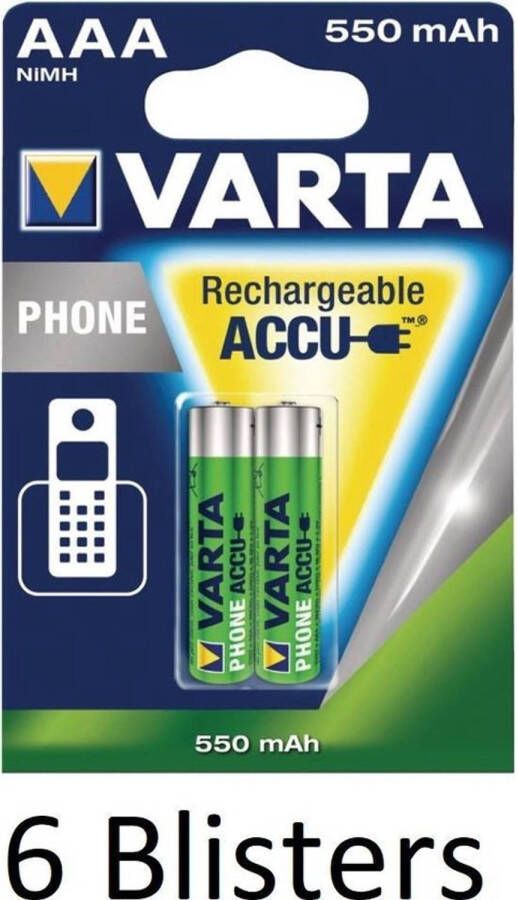 Varta 12 Stuks (6 Blisters a 2 st) oplaadbare batterijen AAA 550 mAh