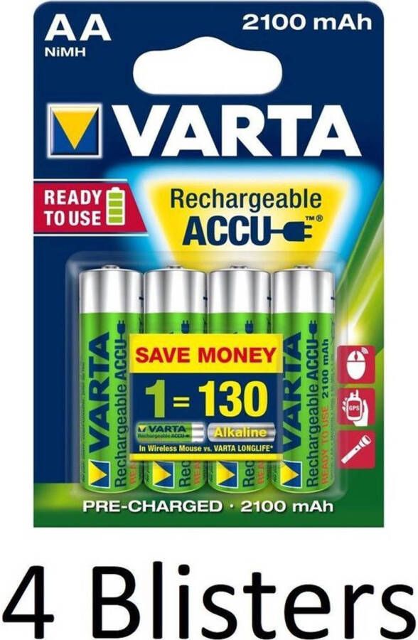 Varta 16 Stuks (4 Blisters a 4 st) Oplaadbare Batterijen AA 2100 mAh