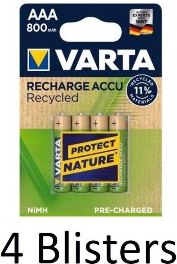 Varta 16 Stuks (4 Blisters a 4 st) Recharge Accu Recycled AAA Oplaadbare Batterijen 800 mAh