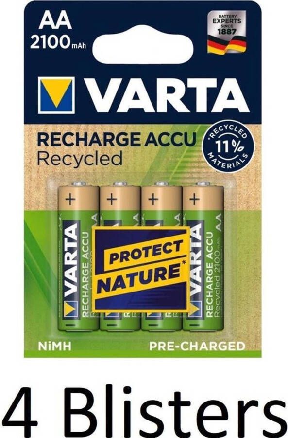 Varta 16 Stuks (4 Blisters a 4 st) Recycled AA Oplaadbare Batterijen 2100 mAh