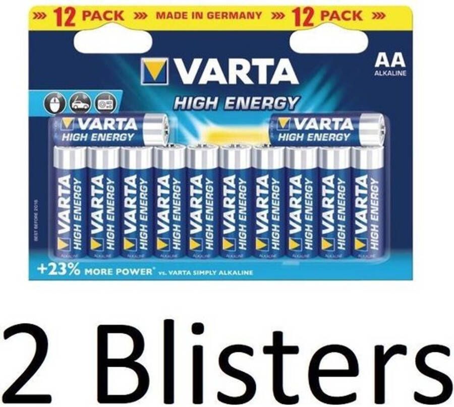 Varta 24 Stuks (2 Blisters a 12 st) AA Alkaline Batterijen 1.5 V High Energy