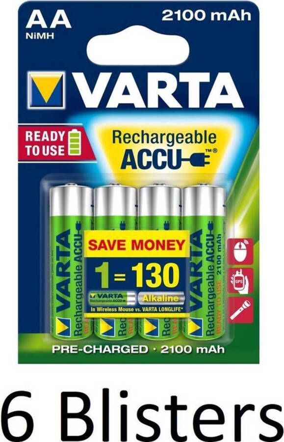 Varta 24 Stuks (6 Blisters a 4 st) Oplaadbare Batterijen AA 2100 mAh