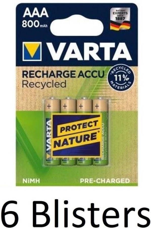 Varta 24 Stuks (6 Blisters a 4 st) Recharge Accu Recycled AAA Oplaadbare Batterijen 800 mAh