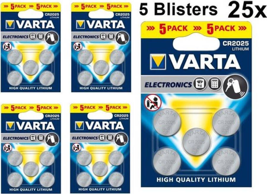 Varta 25 Stuks (5 Blisters a 5st) CR2025 3v lithium knoopcel batterij