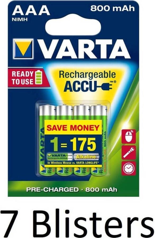 Varta 28 Stuks (7 Blisters a 4 st) AAA Oplaadbare Batterijen 800mAh