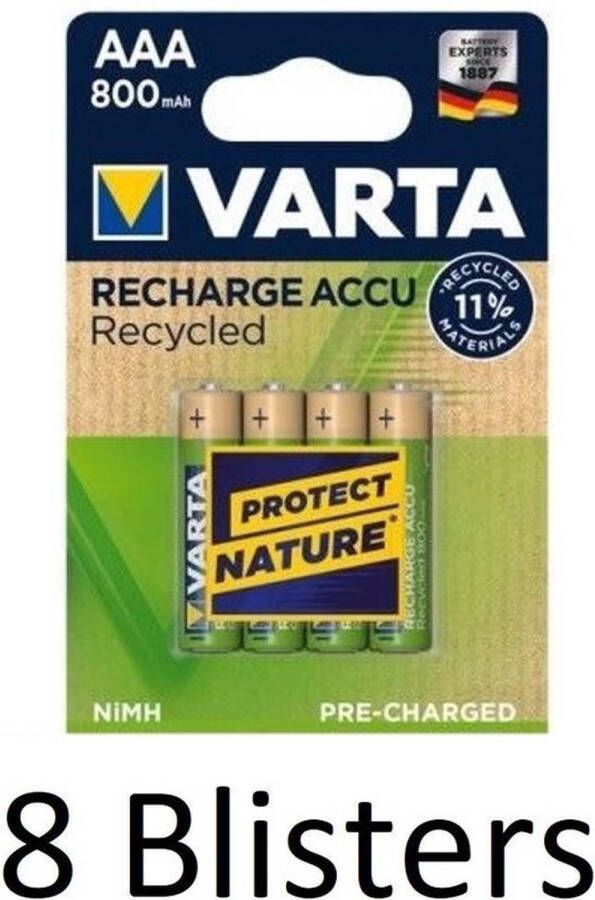 Varta 32 Stuks (8 Blisters a 4 st) Recharge Accu Recycled AAA Oplaadbare Batterijen 800 mAh