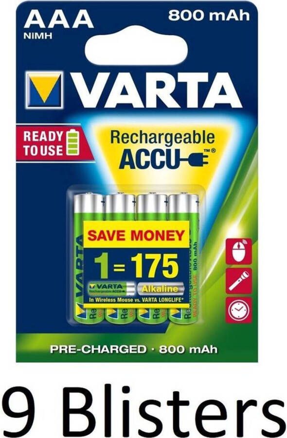 Varta 36 Stuks (9 Blisters a 4 st) AAA Oplaadbare Batterijen 800mAh