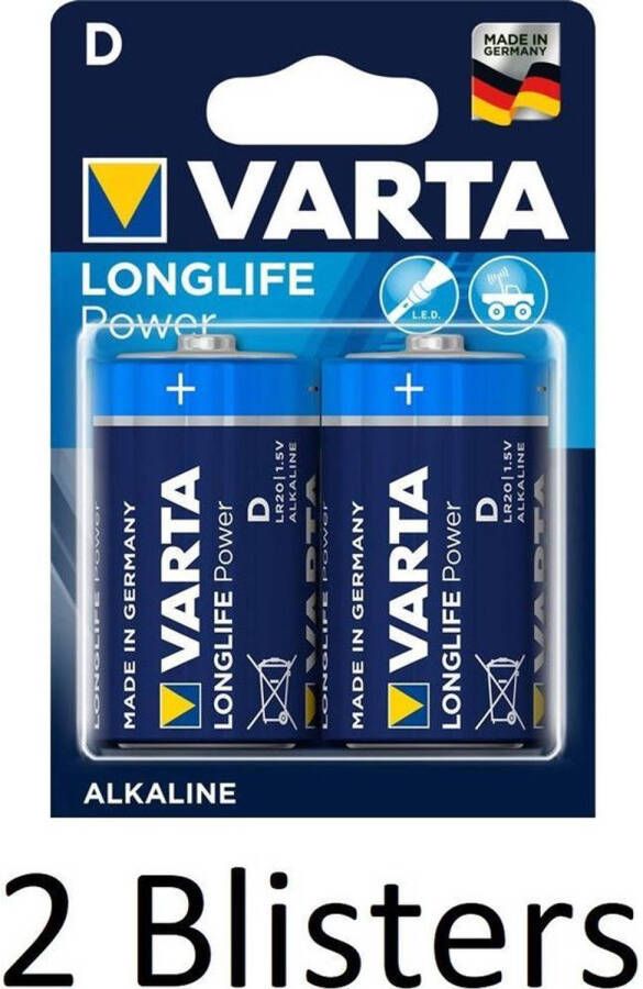 Varta 4 Stuks (2 Blisters a 2 st) Longlife Power D Batterijen