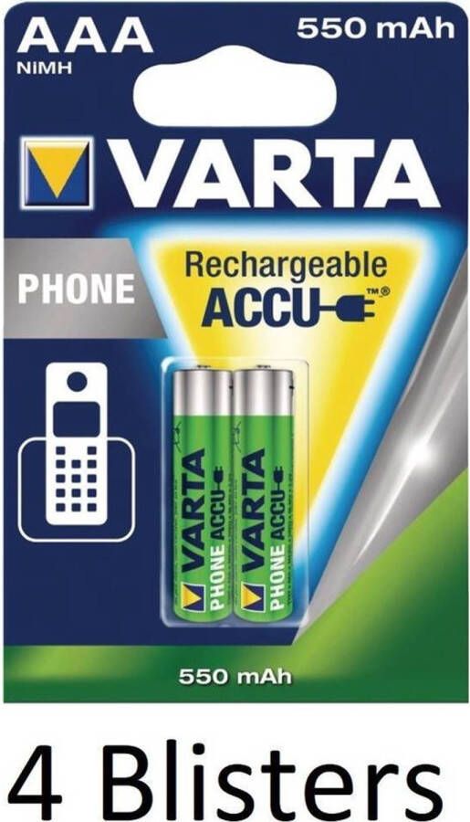 Varta 8 Stuks (4 Blisters a 2 st) oplaadbare batterijen AAA 550 mAh