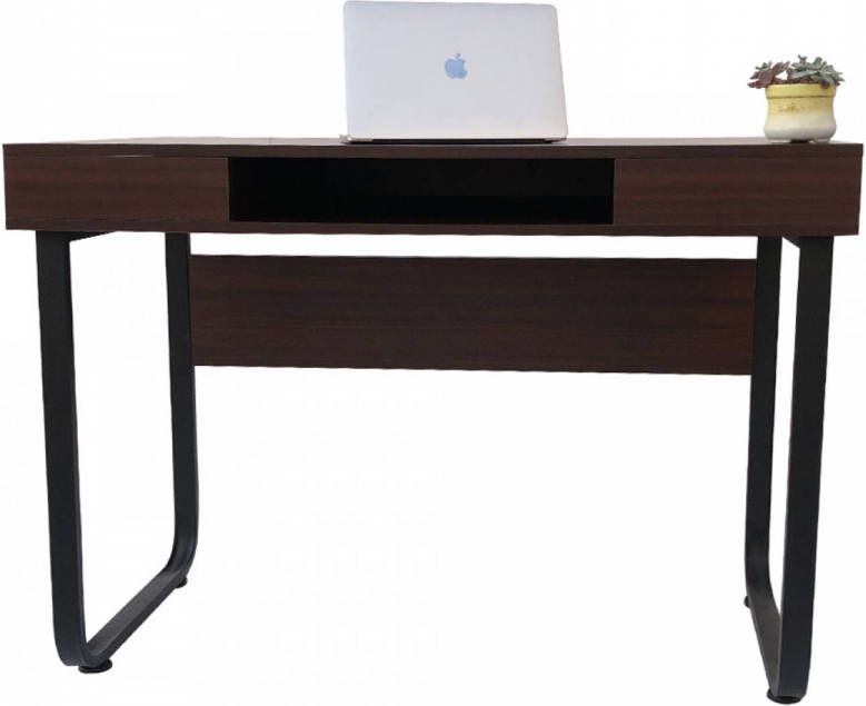 VDD Bureau computer tafel Stoer sidetable industrieel vintage zwart metaal bruin hout