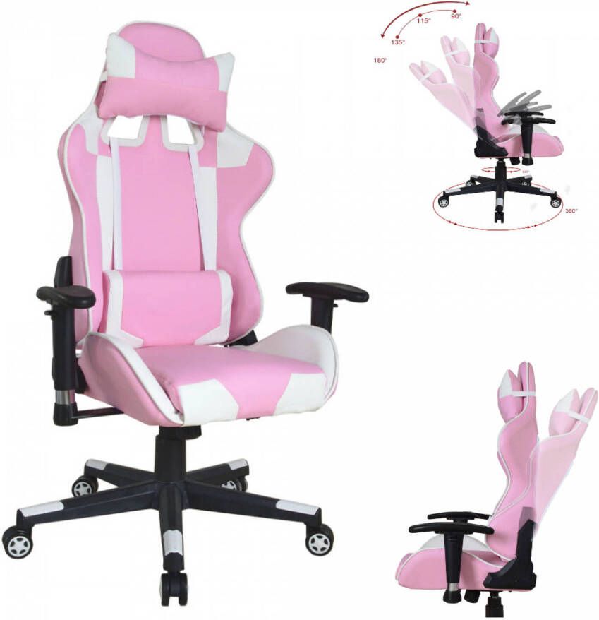 VDD Gaming Bureaustoel Thomas gamestoel racing gaming stijl ergonomisch roze wit