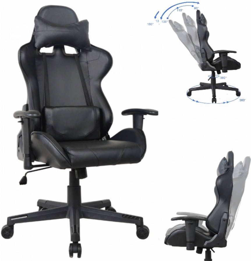 VDD Bureaustoel gamestoel Thomas racing gaming stijl stoel ergonomisch zwart design