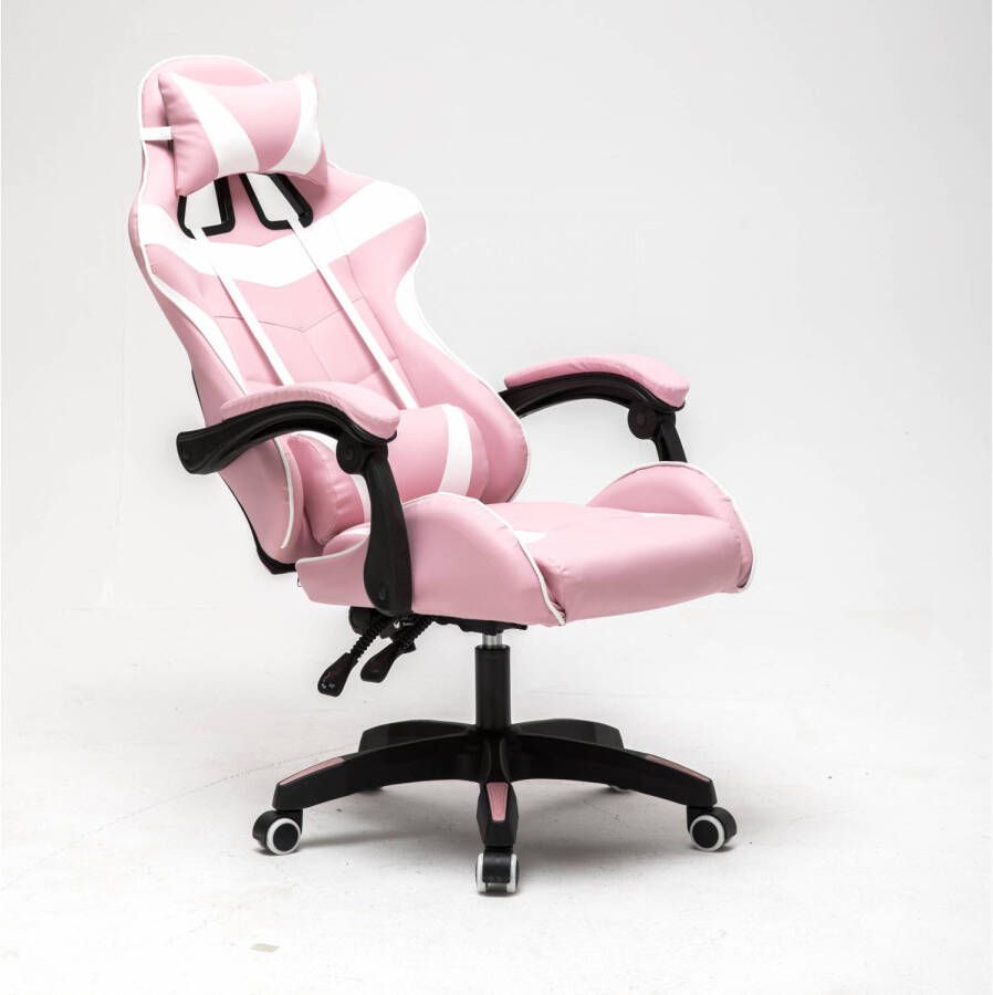 VDD Gaming Gamestoel Cyclone Bureaustoel Roze Wit Kunstleer Verstelbaar