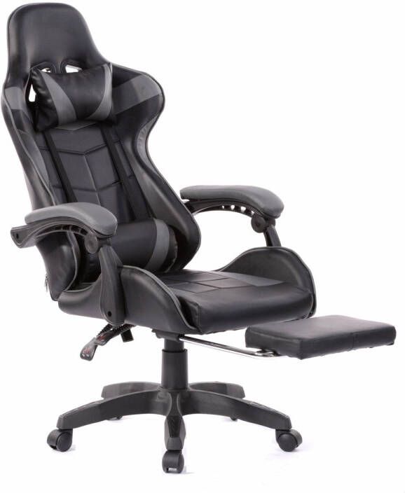 VDD Gamestoel met voetsteun Cyclone tieners bureaustoel racing gaming stoel grijs zwart